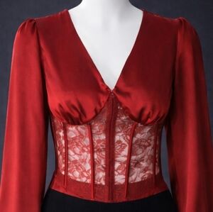 Elegant Red Satin and Lace Top